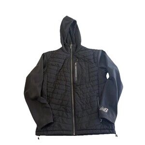 New Balance Full-Zip Quilted Soft Shell Fleece Black Jacket Mens S Read